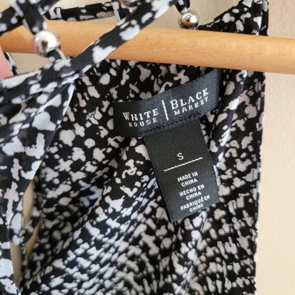 WHBM | Beaded Caged Neckline Dress with Elastic Waist Black White Print Small - Picture 6 of 7